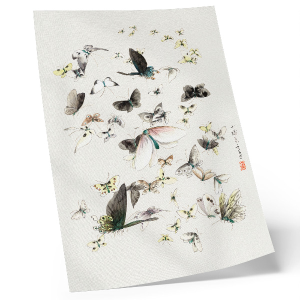 Poszter nyomtatás Hokusai pillangói és molyai (1830-1850)