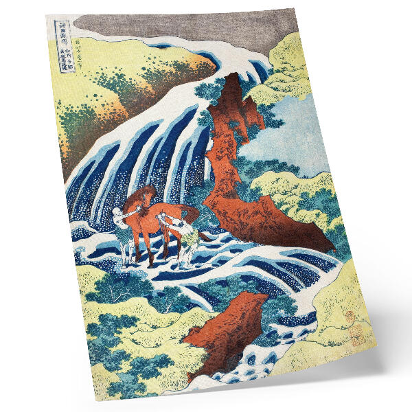 Poszter Hokusai japán fametszetű nyomata a Josinóban, Izumi tartományban található Josicune-vízesésről (1833–1834)