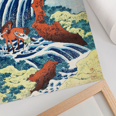 Poszter Hokusai japán fametszetű nyomata a Josinóban, Izumi tartományban található Josicune-vízesésről (1833–1834)