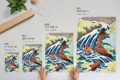 Poszter Hokusai japán fametszetű nyomata a Josinóban, Izumi tartományban található Josicune-vízesésről (1833–1834)