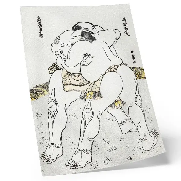 Katsushiki Hokusai (1760–1849) szumóbirkózói vintage japán faminta stílusú retro plakát