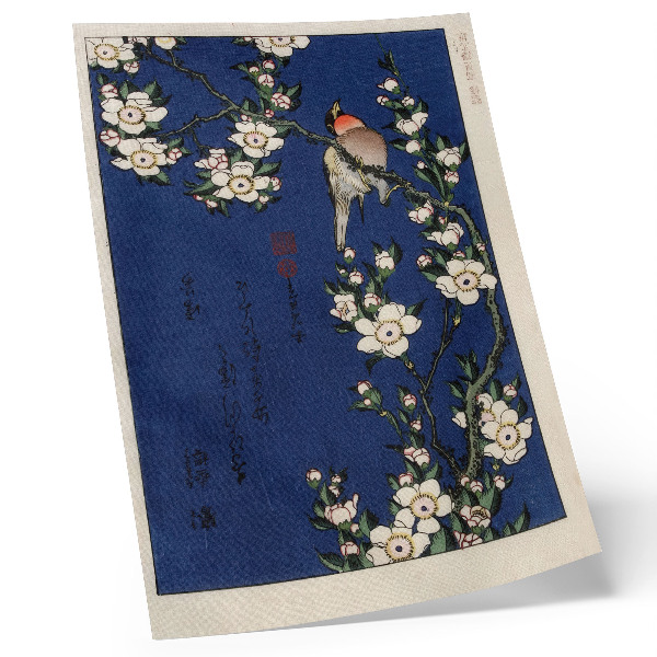 Poszter Katsushika Hokusai (1760-1849), Robin cseresznyevirág ágon