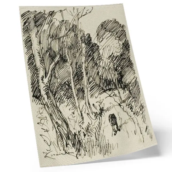 Poszter nyomtatás Théophile-Alexandre Pierre Steinlen Erdei tájkép egy csavargóval című alkotása