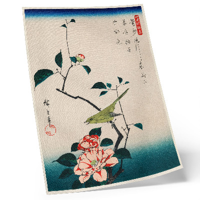 Poszter Ukiyo-e Camellia és Nightingale illusztrációja, Utagawa Hiroshige (1797-1858)