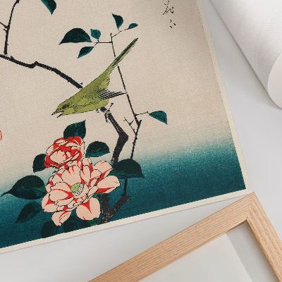 Poszter Ukiyo-e Camellia és Nightingale illusztrációja, Utagawa Hiroshige (1797-1858)