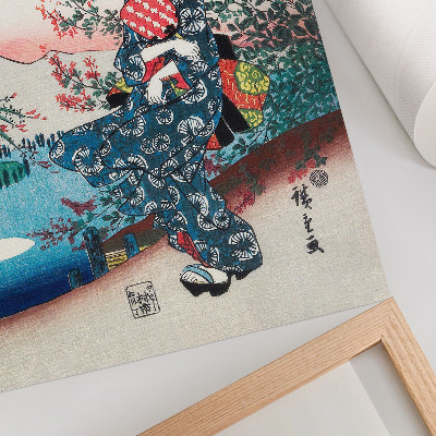 Retro plakát Japán nő (1844-1846), szüreti fametszet, Utagawa Hiroshige