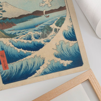 Retro plakát Egy nagyszerű hullám a surugai Satta Beachen, Utagawa Kuniyos Harminchat kilátása Fujira (Fuji Sanjuroku Kei) sorozatából