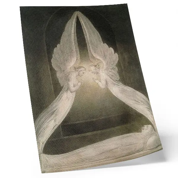 Poszter William Blake: Krisztus a sírban angyalok ölelésében (1805) című akvarellje