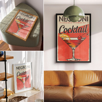 Retro plakát Negroni koktél citrommal és cseresznyével