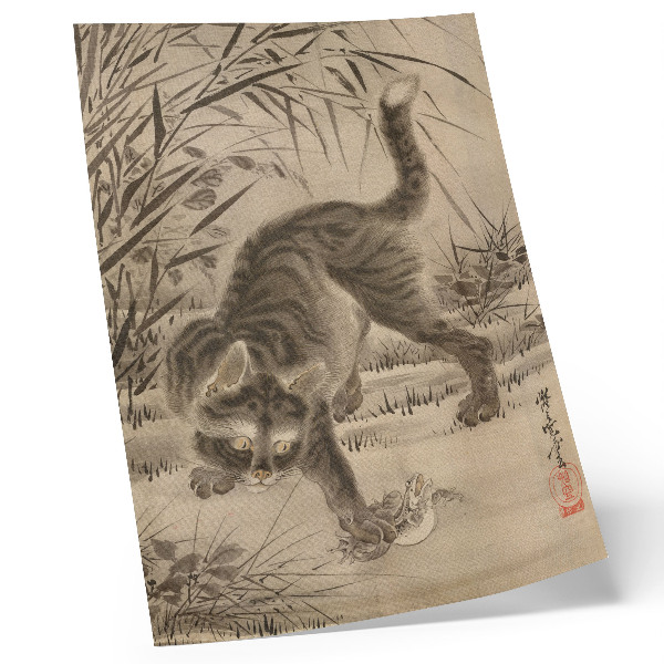 Retro plakát Kawanabe Kyosai: Macska békát fog