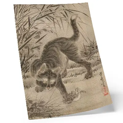 Kawanabe Kyosai: Macska békát fog retro plakát