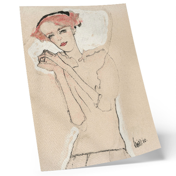 Retro plakát Egon Schiele Női portréja (1910) – női vonalrajz a MET gyűjteményéből