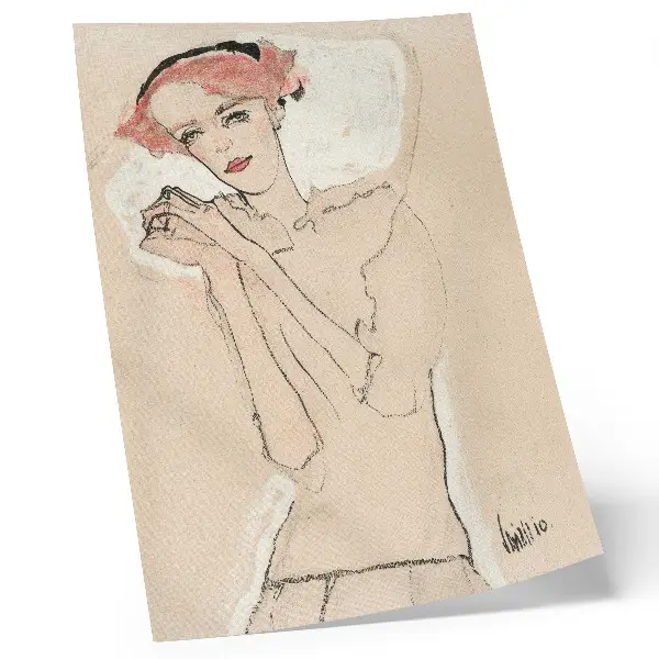 Egon Schiele Női portréja (1910) poszter női vonalrajz a MET gyűjteményéből