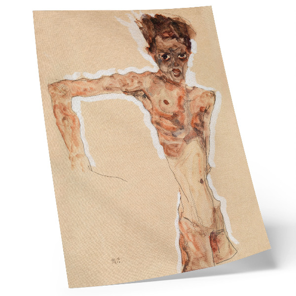 Poszter Meztelen férfi: Önarckép (1911), Egon Schiele – férfi festmény a MET Múzeum gyűjteményéből