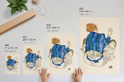Retro plakát Egon Schiele Ülő nő, hátulnézet (1917) – nőies vonalrajz a MET gyűjteményéből