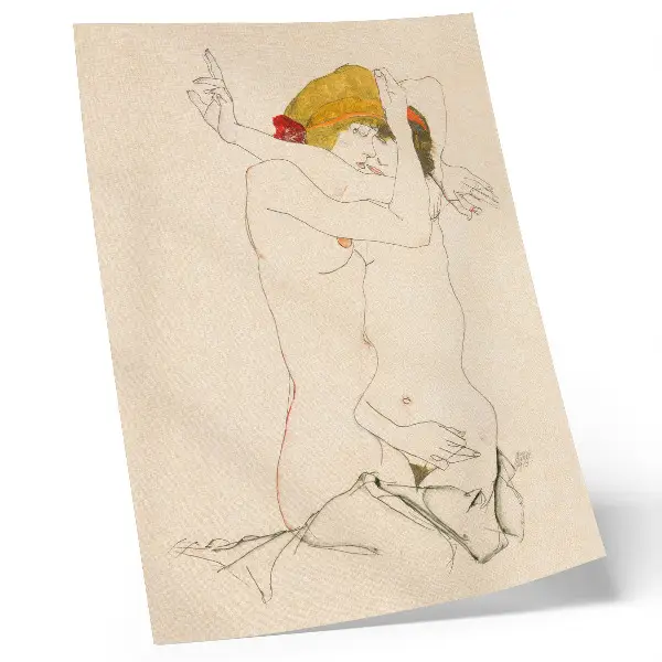 Poszter nyomtatás Egon Schiele Két ölelő nő (1913) című nőies vonalrajz a MET gyűjteményéből