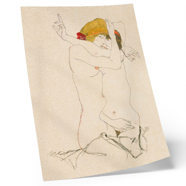 Poszter nyomtatás Egon Schiele Két ölelő nő (1913) – nőies vonalrajz a MET gyűjteményéből