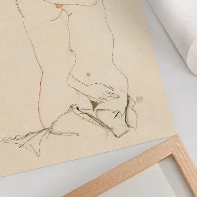 Poszter nyomtatás Egon Schiele Két ölelő nő (1913) című nőies vonalrajz a MET gyűjteményéből