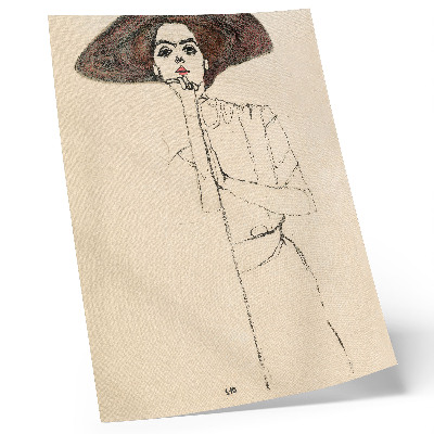 Retro plakát Egon Schiele Női portréja (1910) – női vonalrajz a MET gyűjteményéből