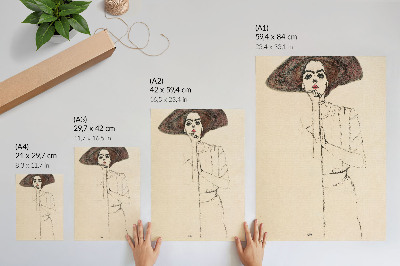 Retro plakát Egon Schiele Női portréja (1910) – női vonalrajz a MET gyűjteményéből