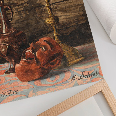 Poszter nyomtatás Csendélet gyertyatartóval, vázával és maszkkal, Egon Schiele