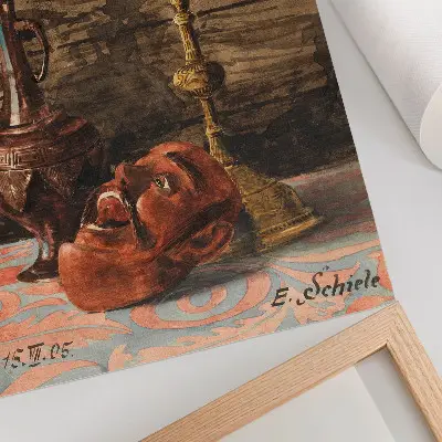 Poszter nyomtatás Egon Schiele: Csendélet gyertyatartóval, vázával és maszkkal