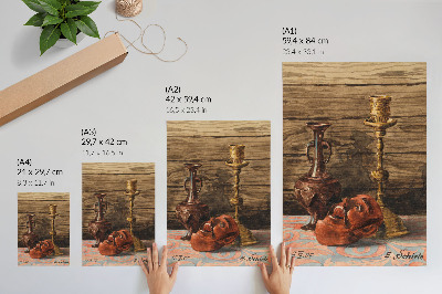 Poszter nyomtatás Csendélet gyertyatartóval, vázával és maszkkal, Egon Schiele