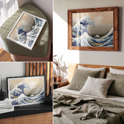 Vintage poszter A nagy hullám Kanagawánál (1760–1849), Hokusai alkotása – japán ukijo-e fametszet