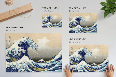 Vintage poszter A nagy hullám Kanagawánál (1760–1849), Hokusai alkotása – japán ukijo-e fametszet