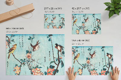 Poszter nyomtatás Japán madarak és virágok (1833) – Utagawa Hiroshige régi fametszetei