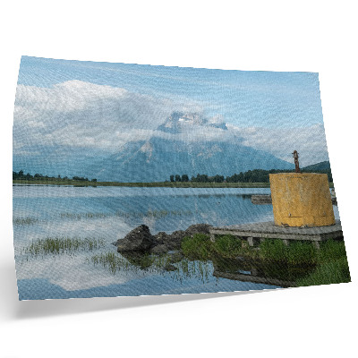 Poszter nyomtatás Hegyek, tó, felhők, híd