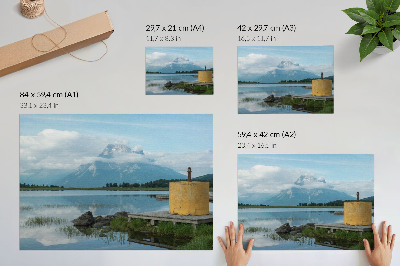 Poszter nyomtatás Hegyek, tó, felhők, híd