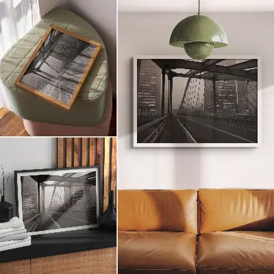 Poszter nyomtatás városi híd fenséges épületekkel és szigorú eleganciával