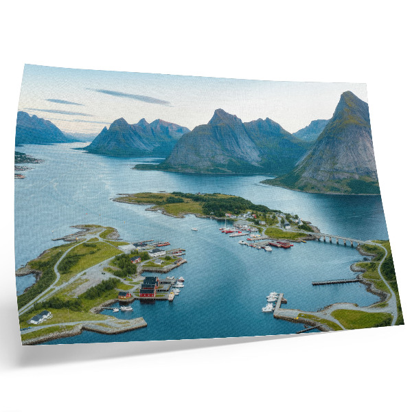 Vintage poszter Fjordok, hegyek, város, béke és harmónia