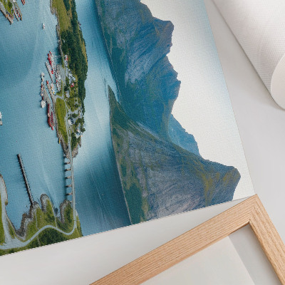 Vintage poszter Fjordok, hegyek, város, béke és harmónia