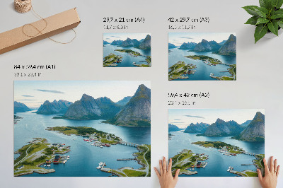 Vintage poszter Fjordok, hegyek, város, béke és harmónia