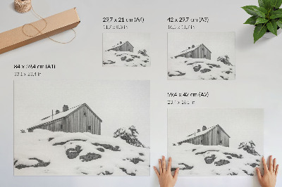 Poszter Minimalista téli ház a hó hátterében
