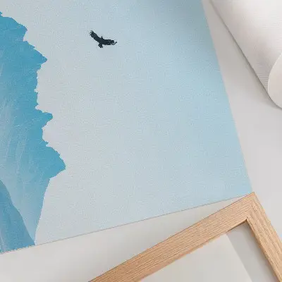 Poszter nyomtatás minimalista hegyi madártáj mintával
