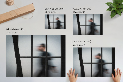 Poszter Fekete sziluett üvegkeret mögött, szürke minimalizmus