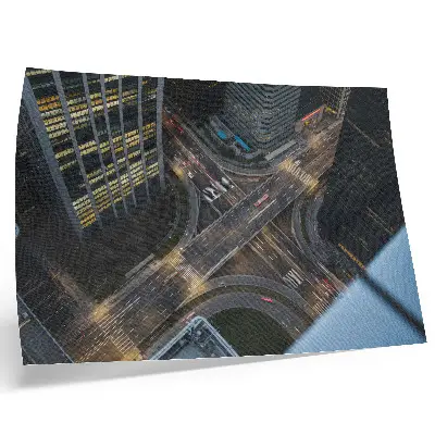 Vintage poszter városi panoráma éjszakai fényekkel és modern részletekkel