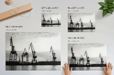 Poszter Kikötői daruk minimalista dizájnja fekete-fehérben