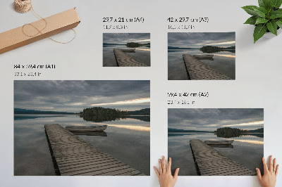 Poszter Tó, csónak, erdő, felhők, nyugtató hangulat