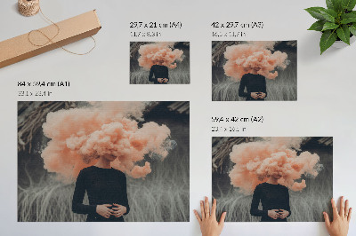 Poszter nyomtatás Egy karakter, akinek feje helyett narancssárga füstfelhő van