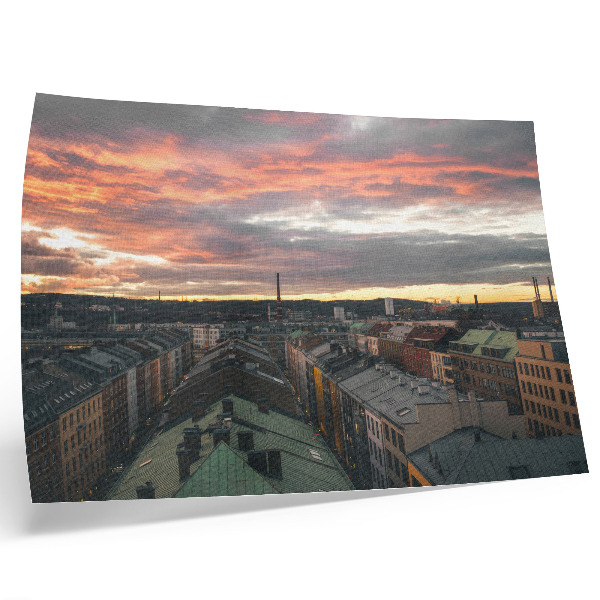 Poszter nyomtatás Naplemente a város panorámája felett színek