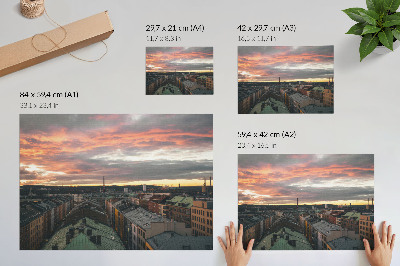 Poszter nyomtatás Naplemente a város panorámája felett színek