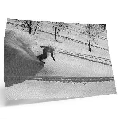 Vintage poszter Snowboardos akcióban hó fák kontrasztjai