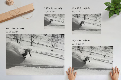 Vintage poszter Snowboardos akcióban hó fák kontrasztjai