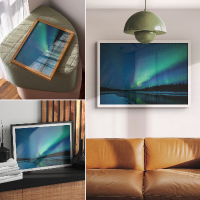 Poszter nyomtatás Aurora Borealis egy befagyott tó felett éjszaka