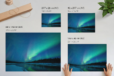 Poszter nyomtatás Aurora Borealis egy befagyott tó felett éjszaka