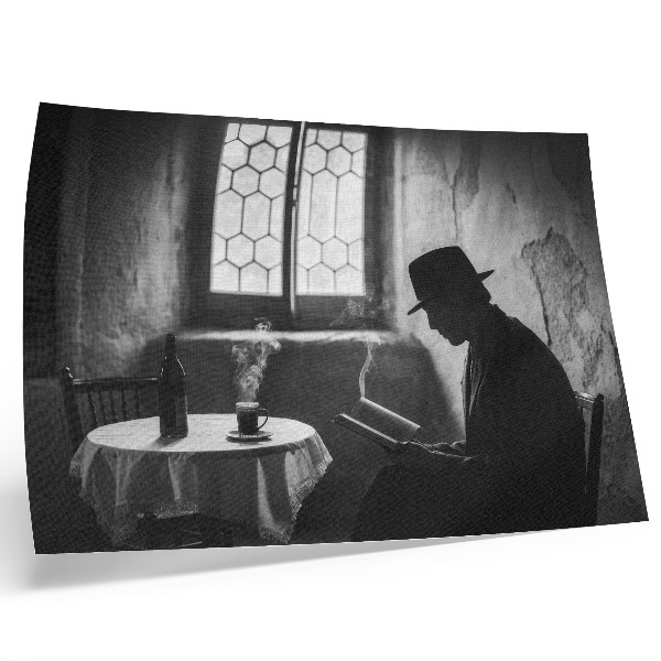 Vintage poszter Fekete-fehér hangulat, férfi egy könyvvel, klasszikus elegancia